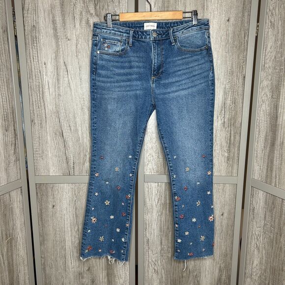 Driftwood Jeans Colette in Blue Embroidered Floral Studded Crop Size 10 - Picture 1 of 8